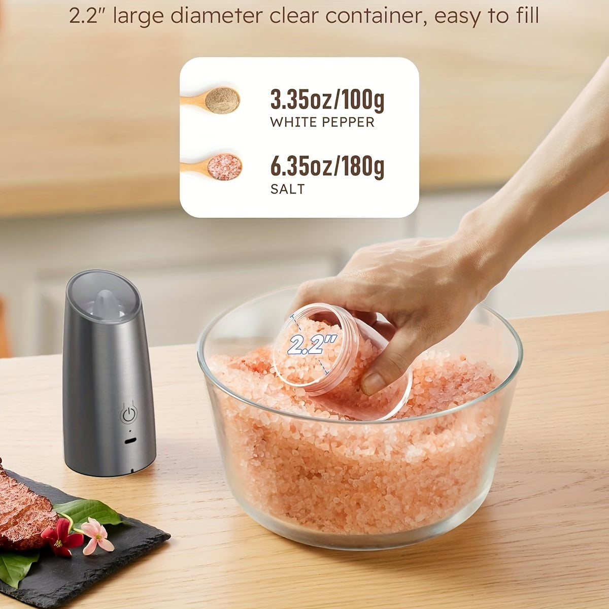 Rechargeable Electric Gravity Pepper Grinder with Stainless Steel Grinding for Salt and Spices