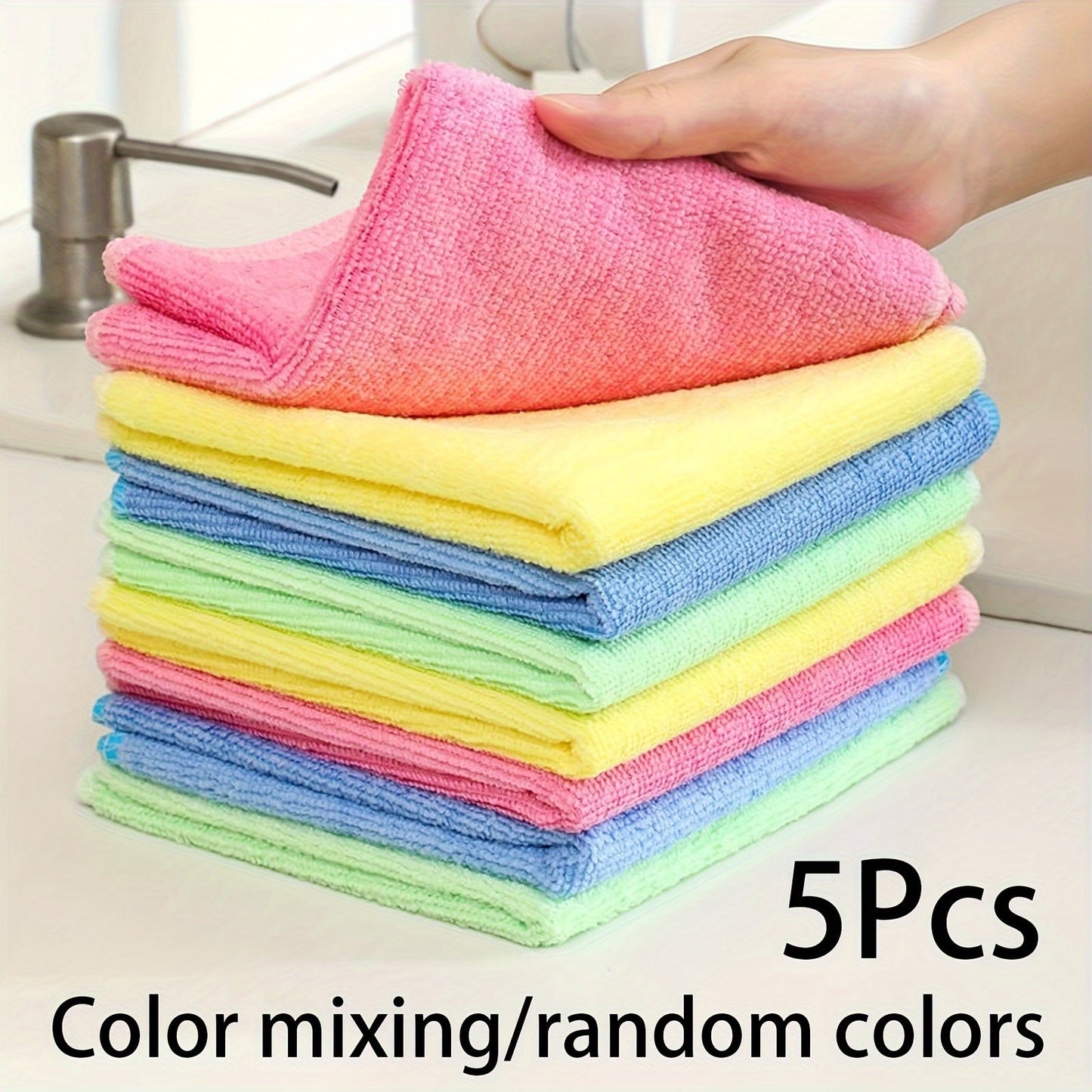 Pack of 5/10 Microfiber Kitchen Towels - Durable and Absorbent Cleaning Cloths, Non-Greasy Dish Wipes for Reusable Use. Ideal for Various Household Tasks in Kitchen, Bathroom, Living Room, and Glass & Floor Cleaning.