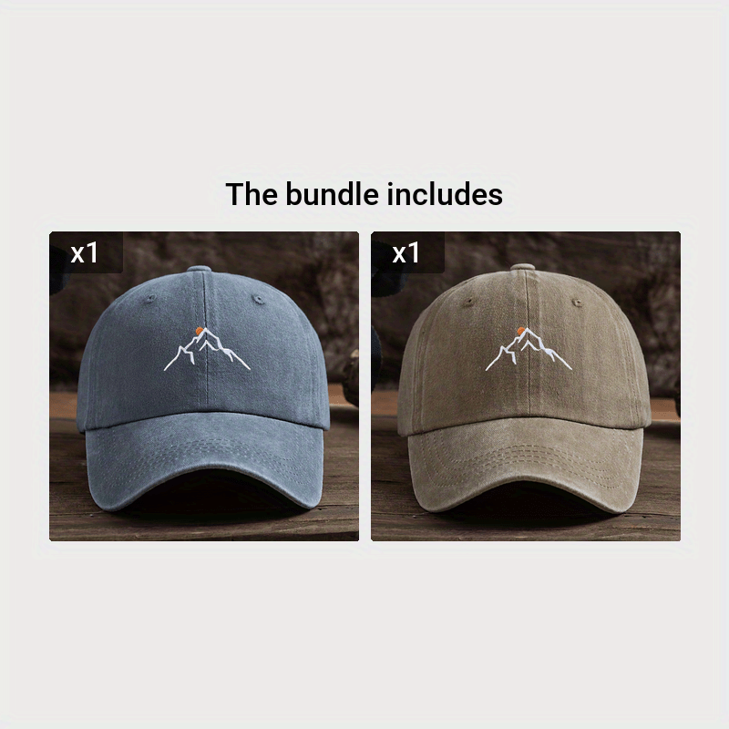 Embroidered Mountain Peak Baseball Cap - Adjustable, Curved Brim Ideal for Hiking & Fishing, Machine Washable