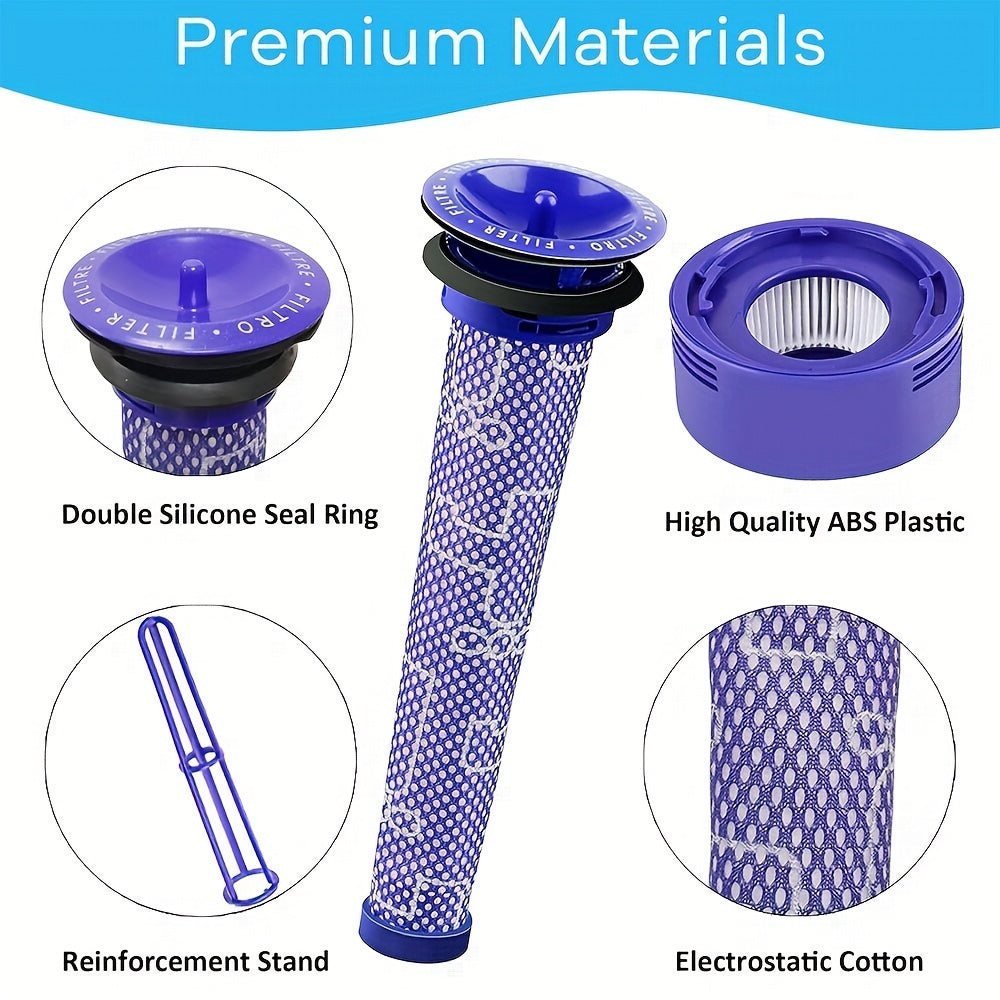 Accessory kit for Dyson V8 & V7 Absolute Animal Vacuum Cleaner - 4-piece set includes 2 HEPA post filters, 2 pre filters, and a brush, all high-efficiency replacement parts.