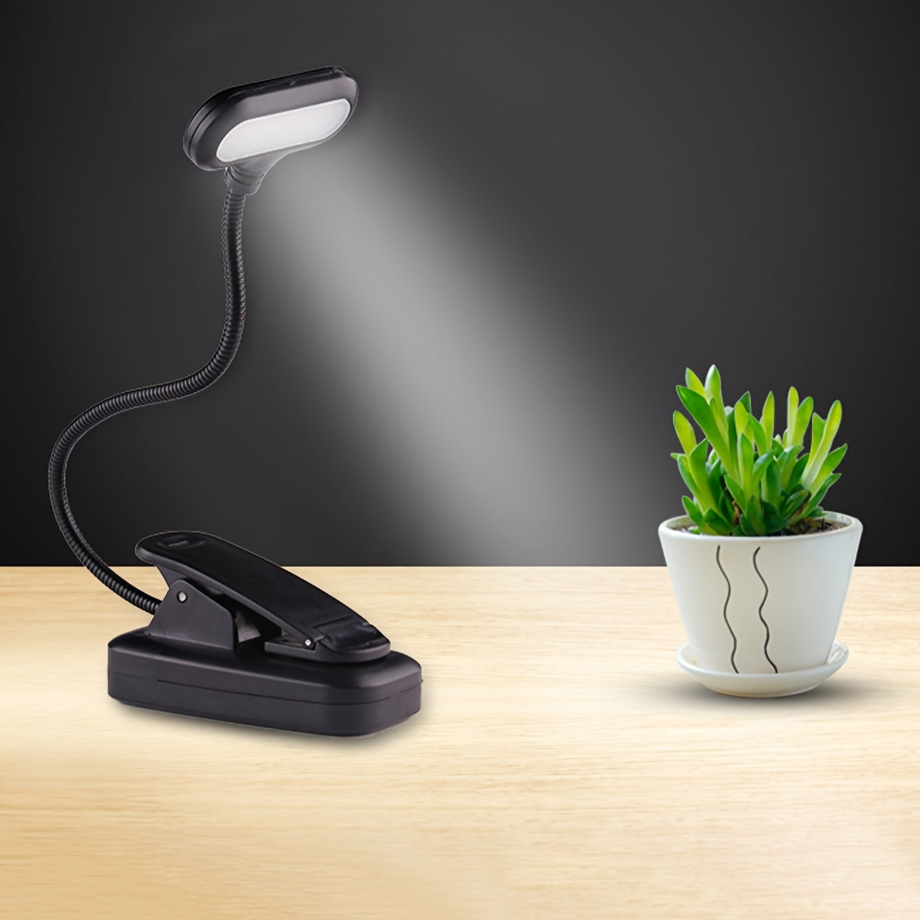 Portable book light with clip, Adjustable arm reading lamp for night reading, desktop or bed reading, night lighting, and camping.