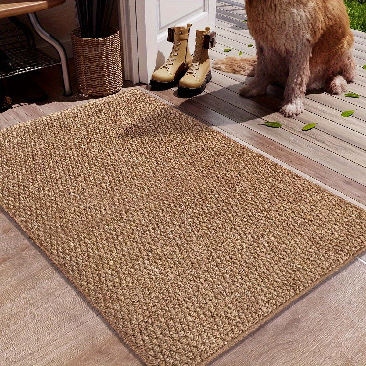 This doormat is easy to clean as it is machine washable. Made from solid color polypropylene and TPR, it is durable and suitable for indoor or outdoor use. The rectangle shape makes it perfect for entryways. It is water absorbent and dirt resistant