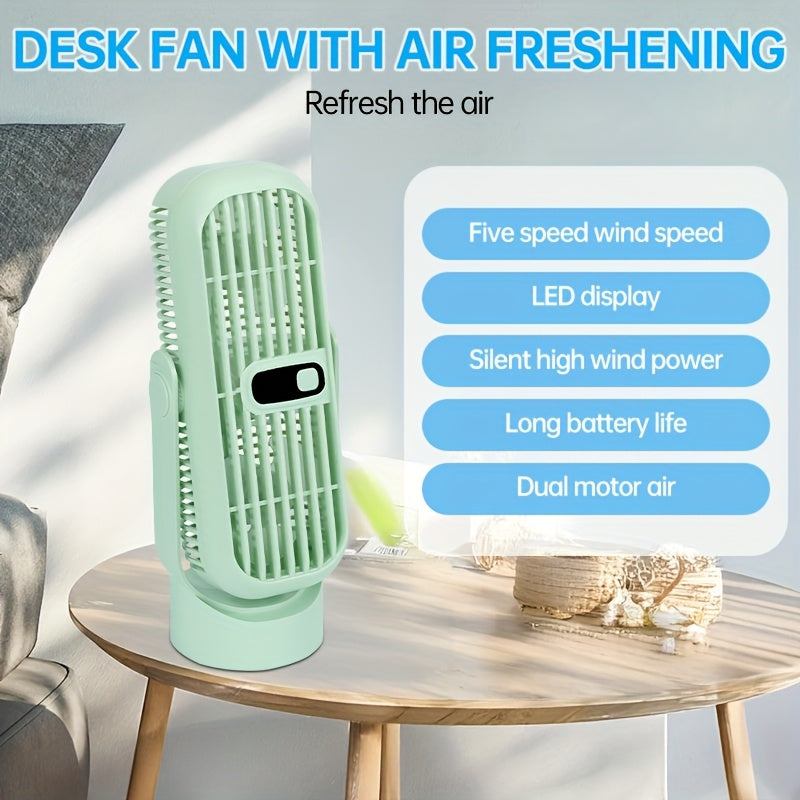 Portable Wireless Desktop Fan, 1pc, with 5-Speed Small USB Desktop Fan, Mini Cooling Fan, Rotatable Silent Tower Fan with LED Digital Display. Perfect gift for Home, Office, Dorm, Outdoors, School, Fishing, Camping, and Travel.