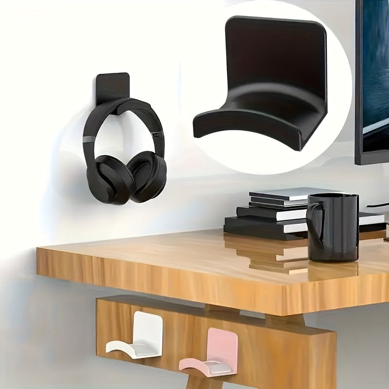 Convenient Wall-Mount Headphone Stand - Effortless Installation, No Drilling Required! Perfect for Gaming & Office Spaces, with added Utility Hooks for Extra Convenience. Sleek, Space-Saving Design.