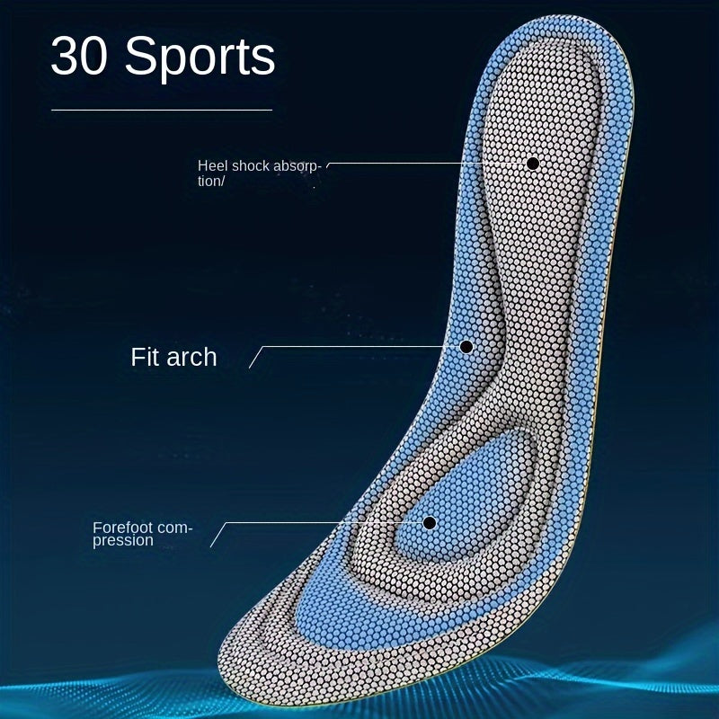 4 Memory Foam Insoles for Sports and Running Shoes, Customizable, Odor-Resistant, Sweat-Absorbing, and Breathable for Men and Women. Suitable for Running Year-Round.