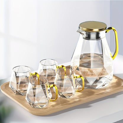 1pc 1800ml cold water kettle and 4pcs 350ml glass water kettle, heat-resistant and large capacity, including diamond teapot and water cup.