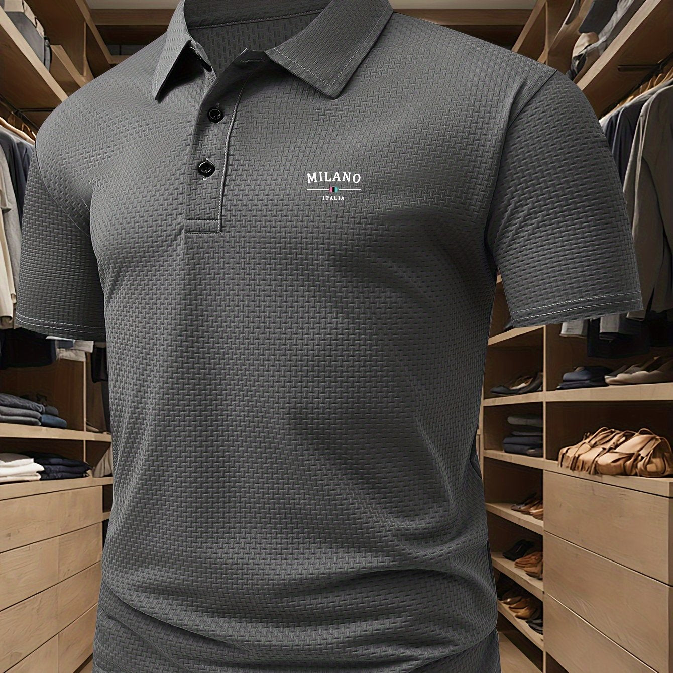 Men's short sleeve golf shirt by Milano Print, perfect for both tennis training and business casual wear. Ideal for summer and outdoor activities.