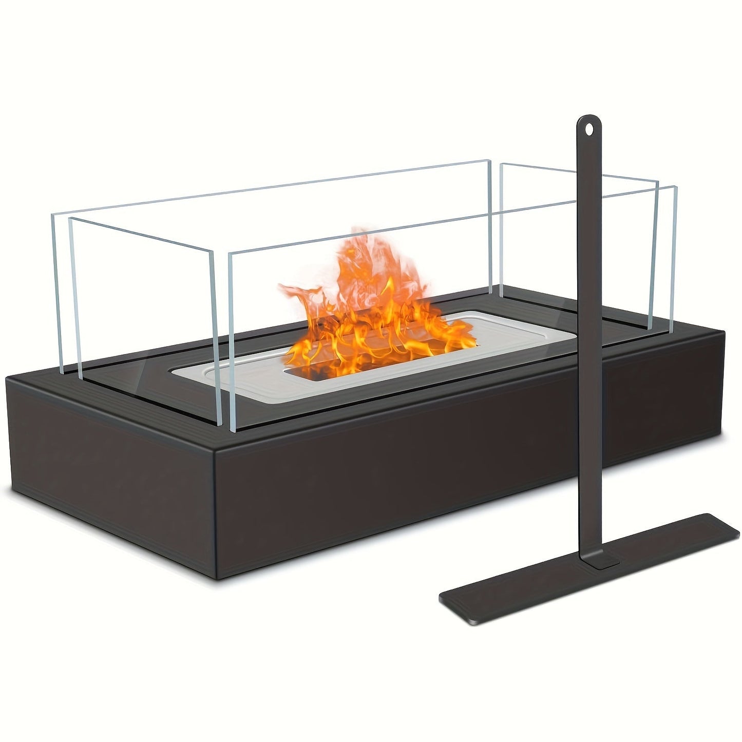 Ideal housewarming gift, this classic style stainless steel portable tabletop fire pit combines glass and metal for a stylish design. With natural ventilation and no need for electricity, it is perfect for indoor or outdoor use, making it ideal for