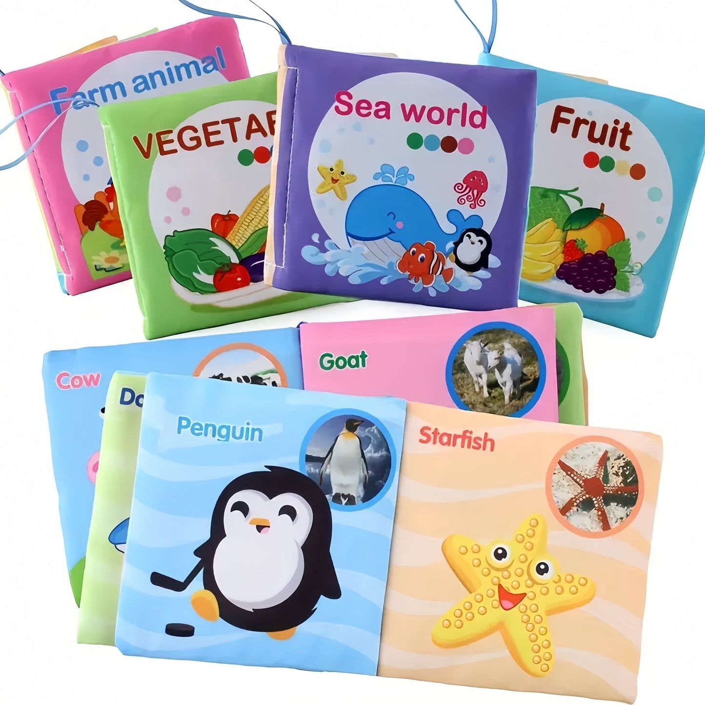 5-Pack of Cloth Educational Books with Sand Sound, Non-Tearable Early Learning Toys featuring Fruit, Animals, and More - Ideal for giving as Christmas, Birthday, Halloween, Thanksgiving, or Easter gifts.