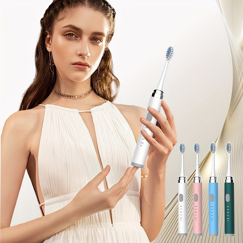 Electric Toothbrush F1-QL-6-C, 2pcs with 5-speed settings, USB interface, and replaceable ultra-soft brush head for whitening and gentle care.