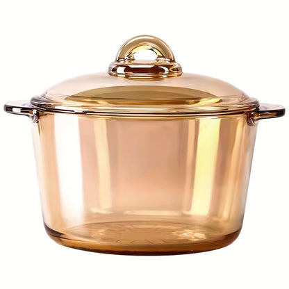 A durable 2500ml borosilicate glass soup pot with lid that is resistant to high temperatures. This pot is microwave and dishwasher safe, making it perfect for preparing fruit salads and other dishes in the kitchen.