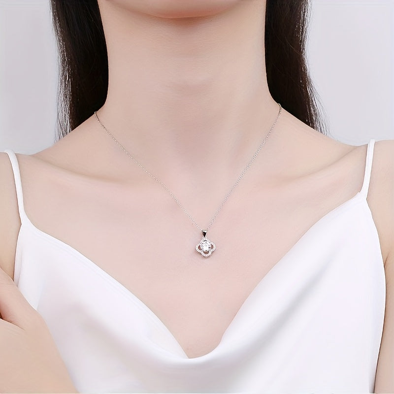 4-piece Moissanite Jewelry Set featuring 925 Sterling Silver Earrings, Necklace, and Ring in a Lucky Flower Design. Perfect for complementing daily outfits and a dainty Christmas gift for your loved one.