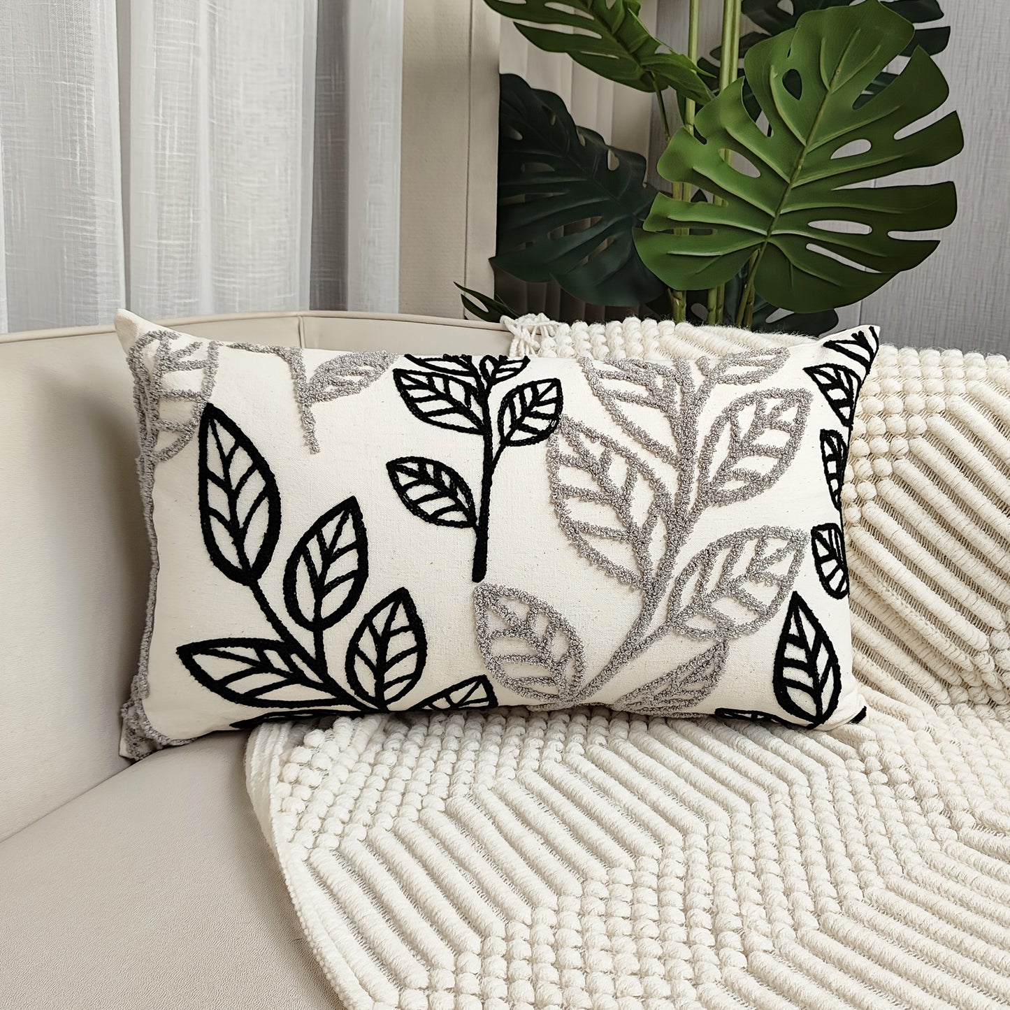 1 piece leaf embroidery cushion cover for home decor, fits sofa and bedroom without pillow insert.