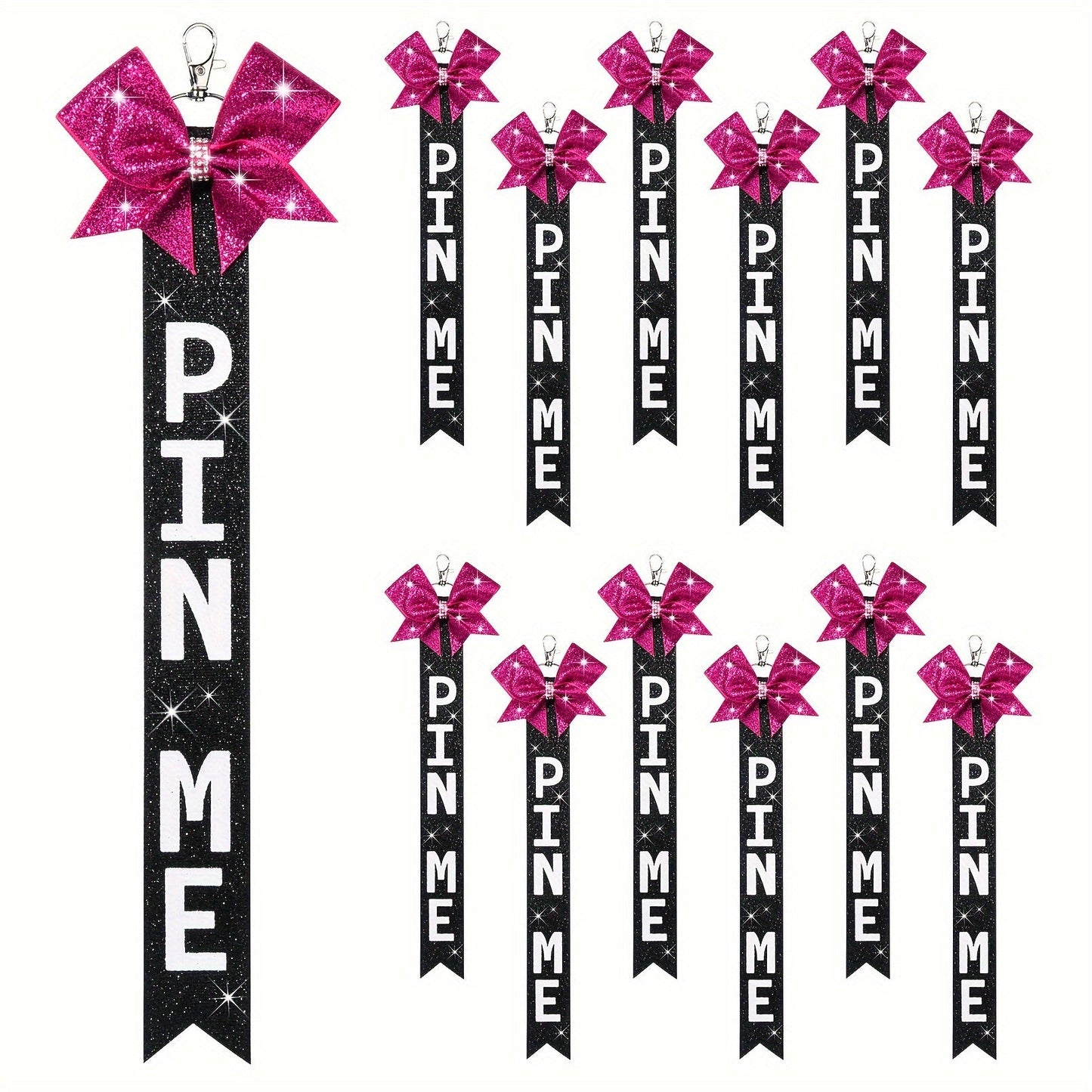 12 Sparkly Cheerleader Bow Keychains adorned with Rhinestones - Glittery Ribbon Charms for Backpacks, Bags, and Keys - Ideal Present for Enthusiastic Sports Supporters