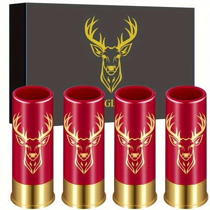 4 Elk Head Pattern Shot Cups, Bullet Shaped Shot Glass for Bars, Clubs, Restaurants, or Home use.