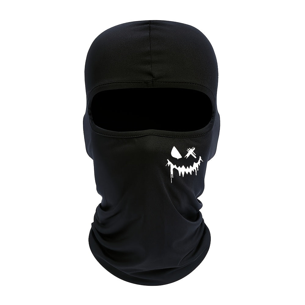 Ski mask balaclava with smiling face print, UV protection and windproof features for men and women