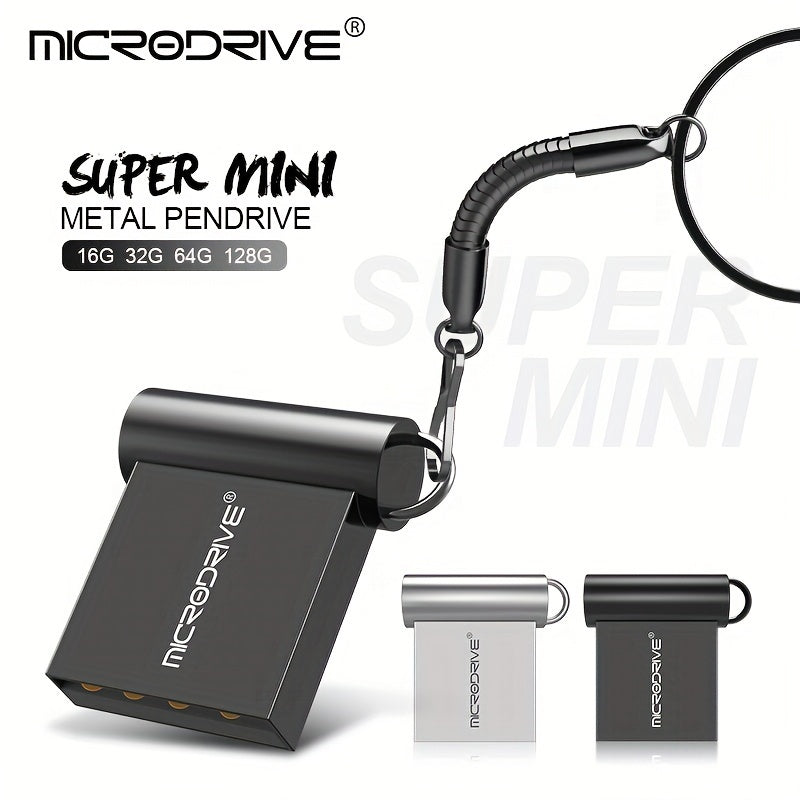 MICRODRIVE Super Mini Metal USB 2.0 Flash Drive with Keychain - Available in 16GB, 32GB, 64GB