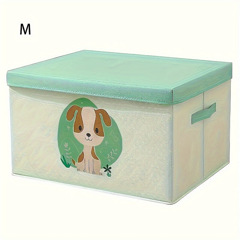 Large Capacity Fabric Storage Box with Lid featuring Cute Cartoon Bear & Dog Design - Dustproof Organizer for Clothes, Quilts - Perfect for Home Use, Under-Bed Storage, and Clothes Organization