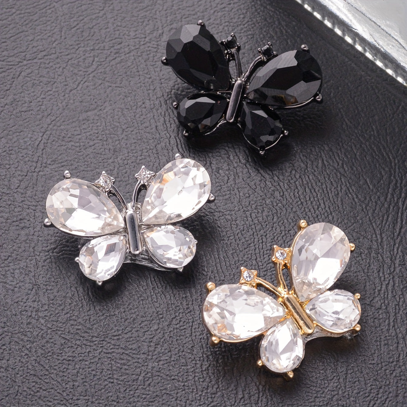 Set of 4 Adorable Butterfly Crystal Buttons - Made of Alloy, Ideal for Creating Your Own Fashionable Accessories for Shirts, Sweaters, Suits & Coats