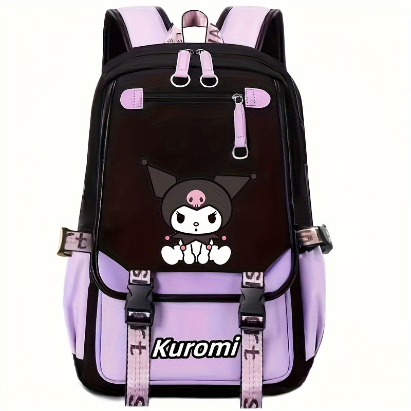 Cute Sanrio Hello Kitty Kuromi Magician laptop backpack with large capacity and foldable design, perfect for outdoor use.