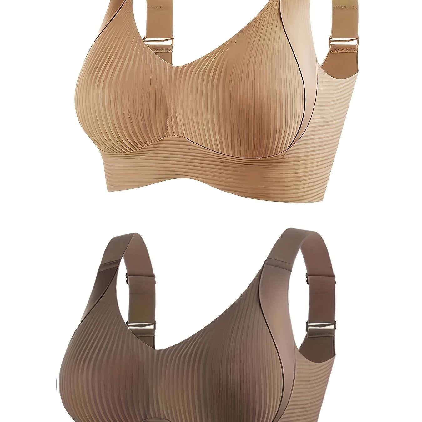 2 pairs of comfortable women's bras with adjustable shoulder straps, fixed chest pads, and no visible lines.