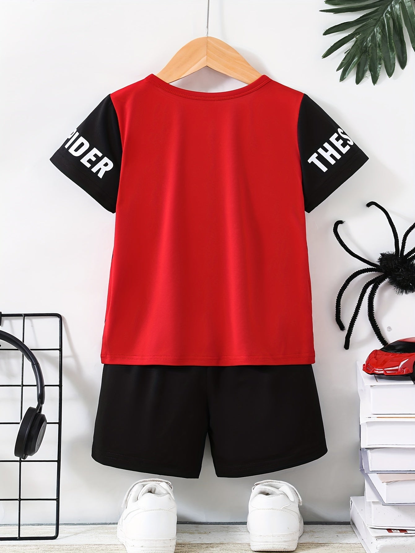 Spider pattern boys short sleeve set