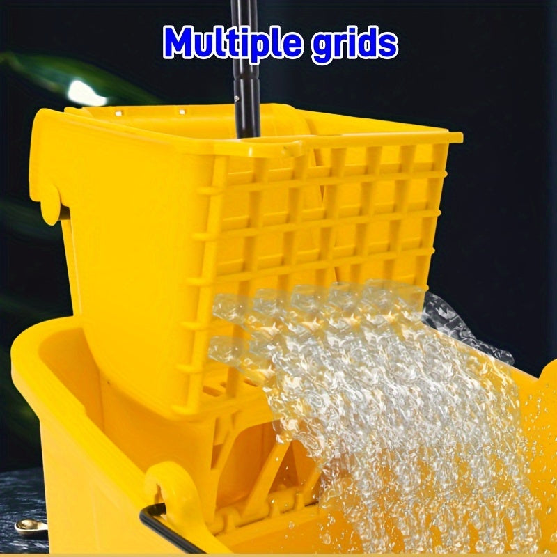 20L Yellow Commercial Mop Bucket with Wringer and Hand Press Floor Cleaning Cart for Home, School, Hotel, Shopping Centers - Sturdy Plastic Bucket for Living Room, Bedroom, Bathroom, and Kitchen Cleaning, with Water Squeezer