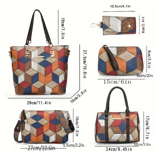 5 fashionable patchwork crossbody handbags, perfect for commuting and office use.