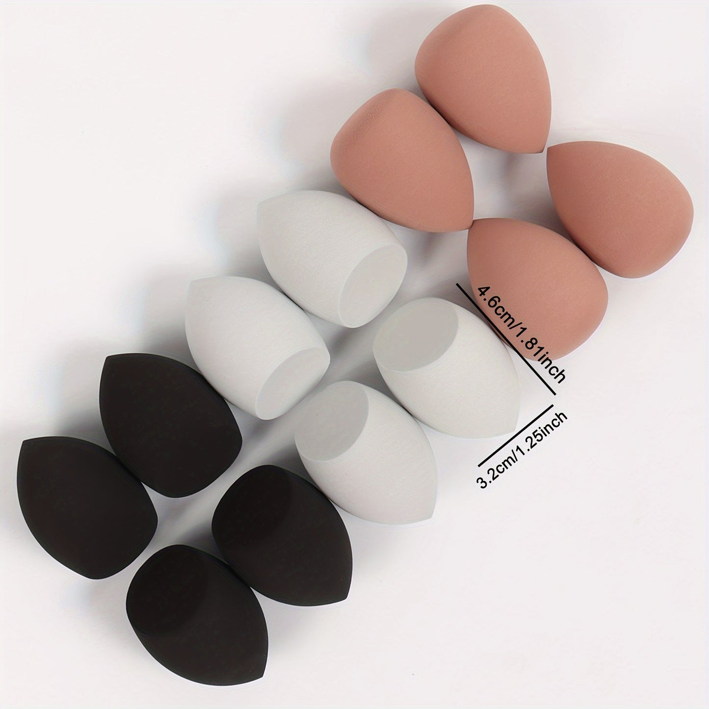 Medium size makeup sponge available in 3, 6, or 12 pieces. Random colors and shapes. Can be used with bb cream, liquid foundation, concealer, blush, etc. Expands when wet. Latex-free.