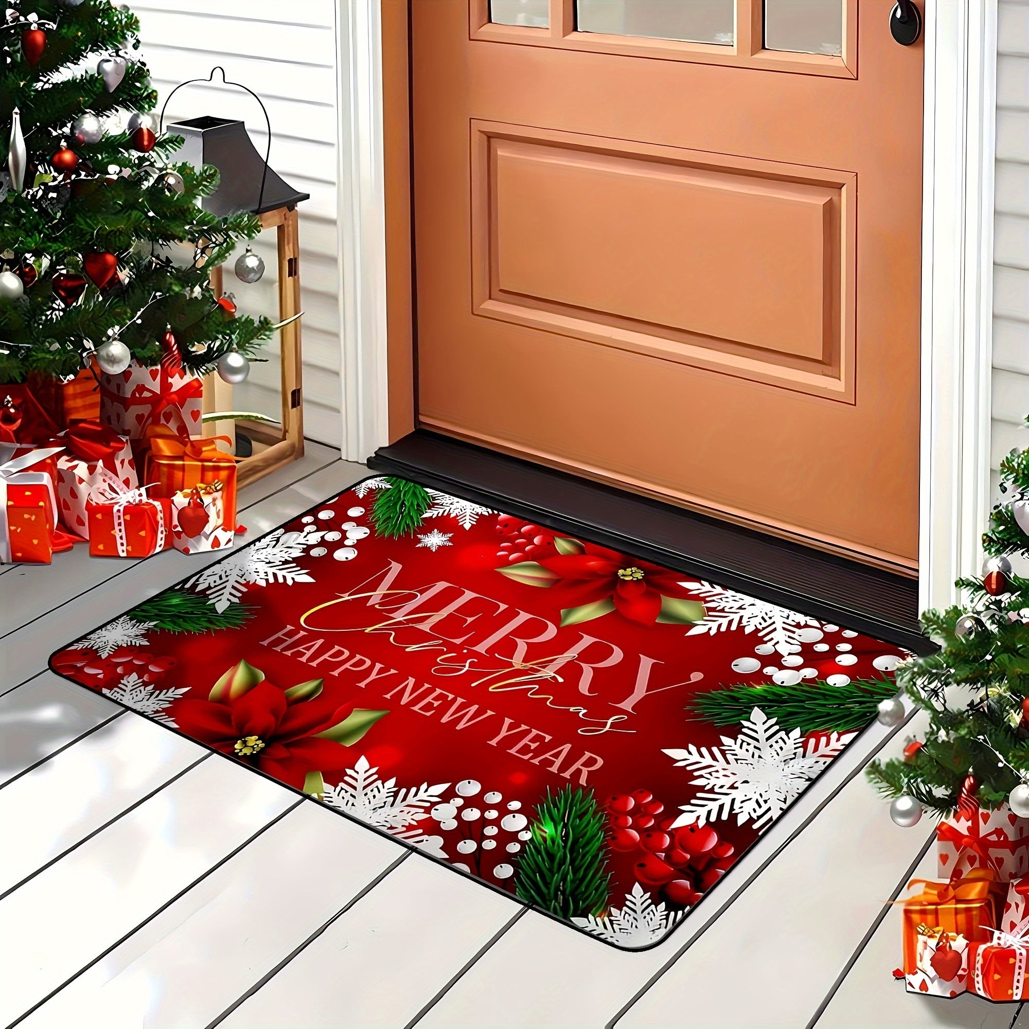 Spacious Red Christmas Door Mat - Non-Slip, Stain-Resistant Rug for Indoor or Outdoor Entryways, Ideal for Festive Home Decor & Gifting