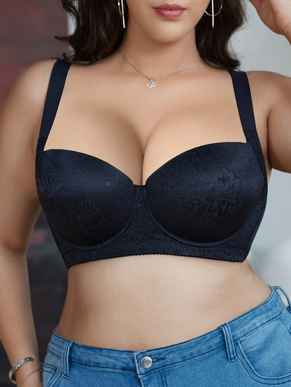 Stylish Plus Size Underwire Bra- Seamless, Comfortable, Non-Removable Pads, Nylon Blend