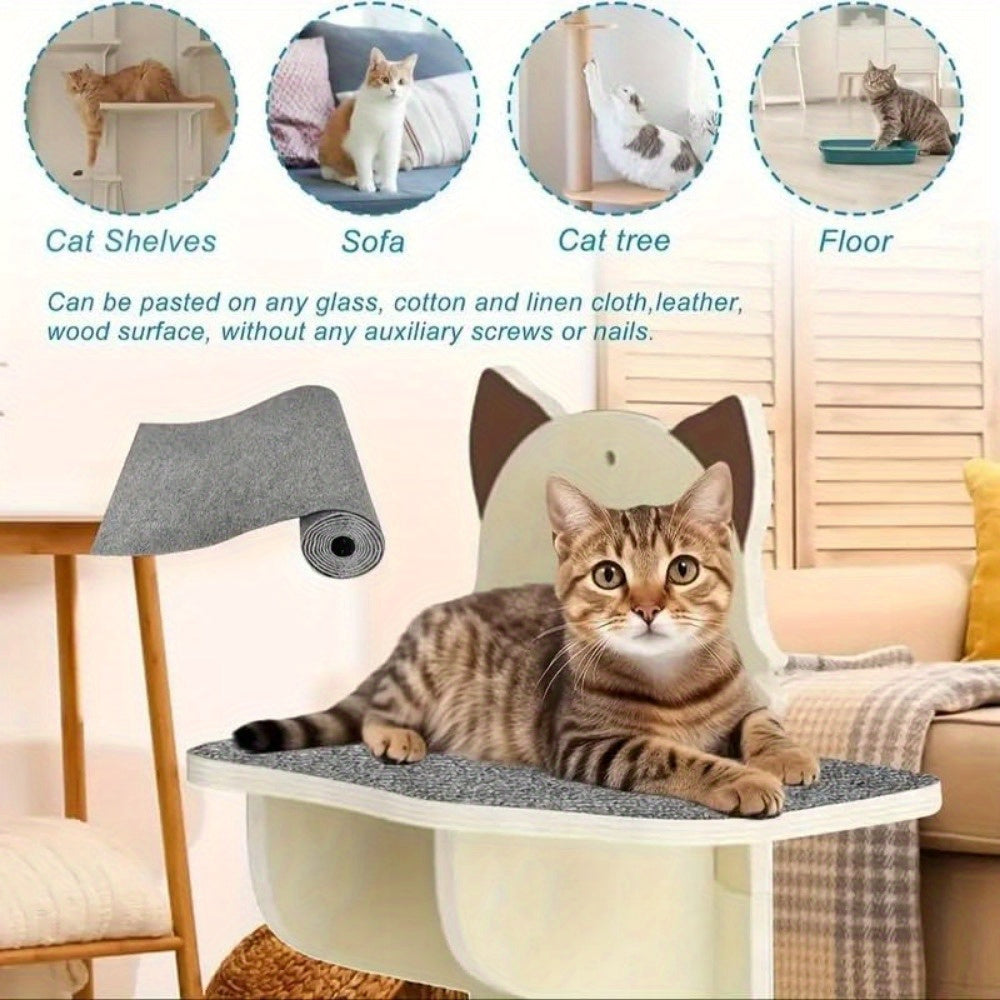 Self-adhesive cat scratching mat protects furniture with customizable sisal pad for couches, sofas, and carpets.