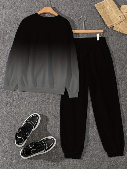 Men's Novelty Outfit Set: Long Sleeve Tee & Joggers with Unique Print, Machine Washable