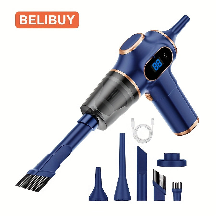 BELIBUY Wireless Handheld Vacuum Cleaner with USB charging, 3.2KPa suction, and multiple attachments - ideal for car, office, and home use.