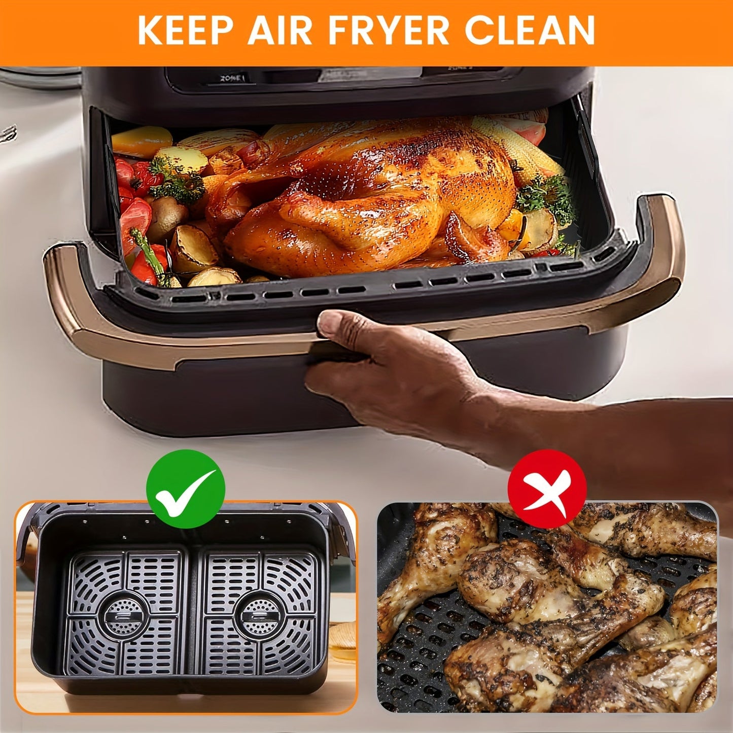 Three piece Ninja AF500 Air Fryer silicone baking trays set, reusable, food-contact safe kitchen and restaurant deep fryer accessories.