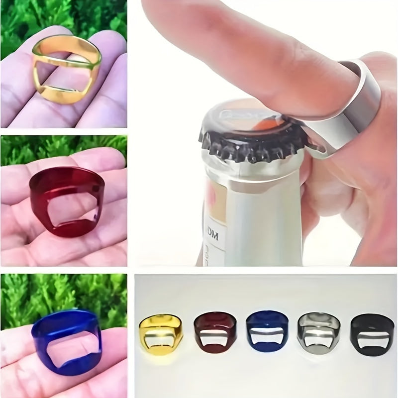 Set of 5 stainless steel ring bottle openers for bar use, no power needed, perfect for various holidays