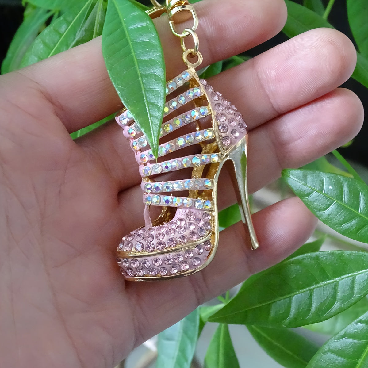 Elegant Rhinestone High Heel Keychain - Made of Alloy Metal with Lobster Clasp, Great for Adding Style to Bags and Cars, the Perfect Valentine's Day Present