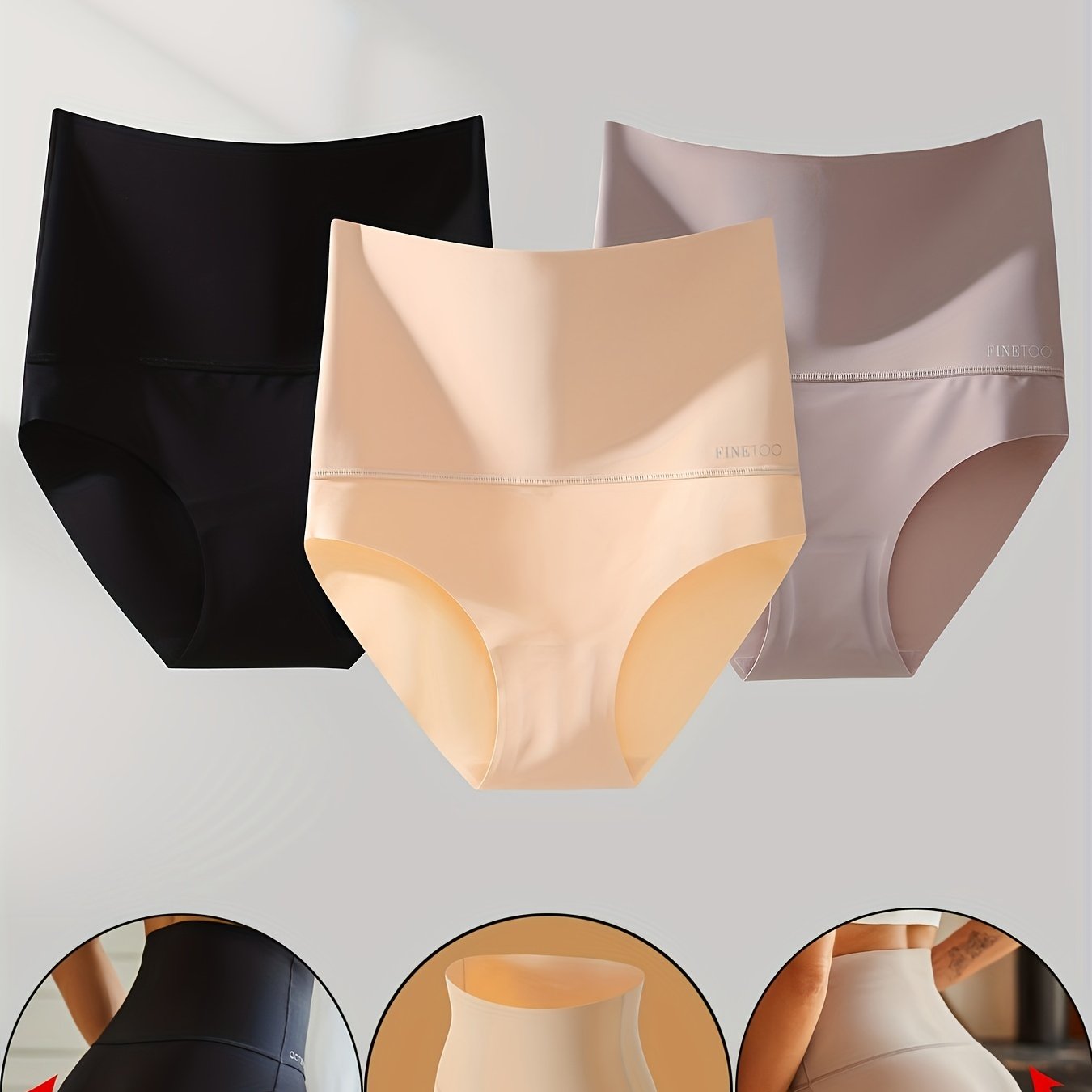 Stretchy high-waist briefs provide comfortable and breathable women's lingerie and underwear.