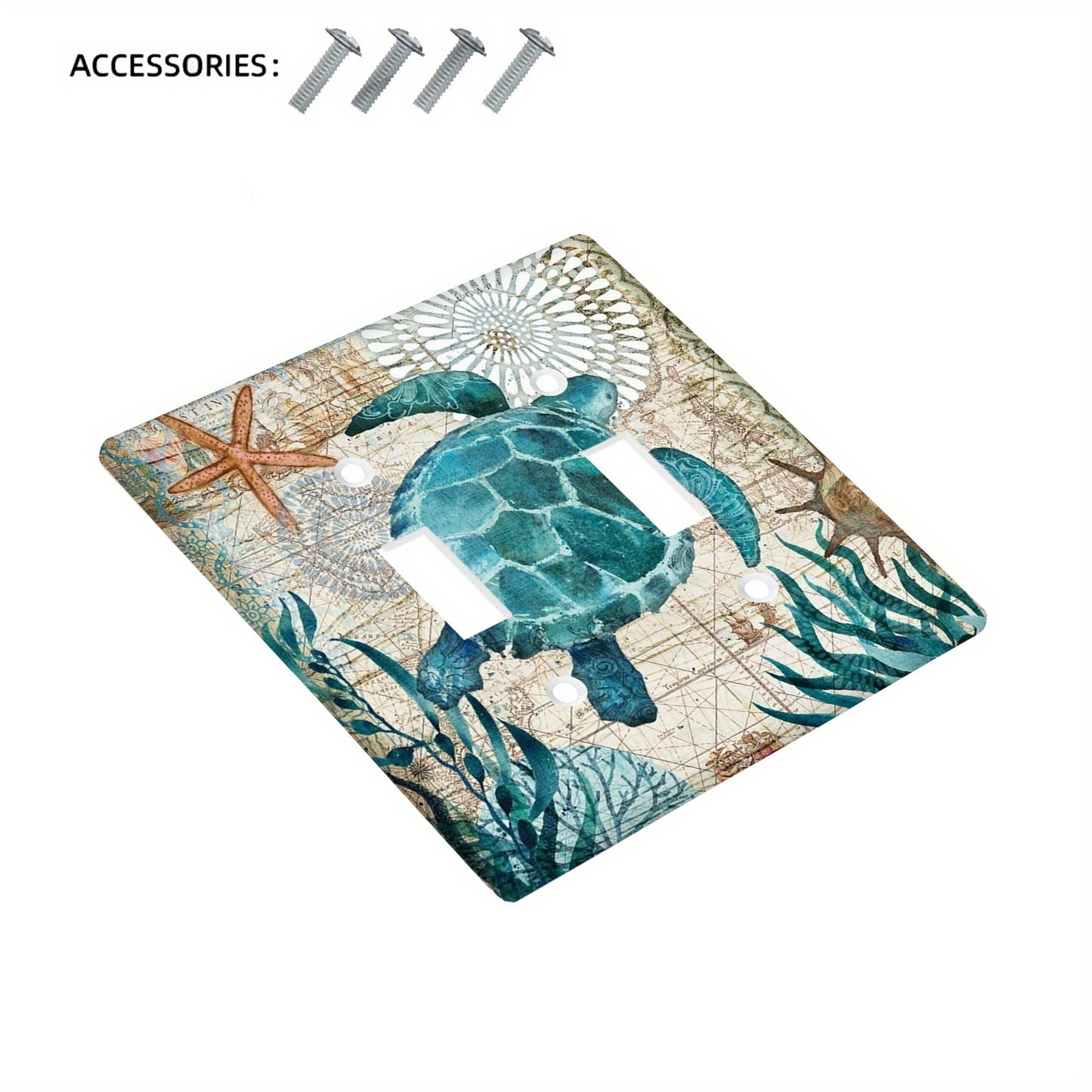 Oceanic Vibes Teal Blue Turtle Light Switch Cover, 1-Gang/2-Gang, Easy to Clean, Battery-Free, Bathroom and Bedroom Wall Decor.