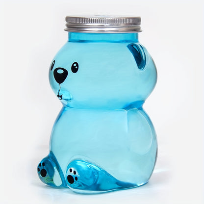 Cute bear cartoon straw cup made of durable plastic, ideal for kitchen and dining.