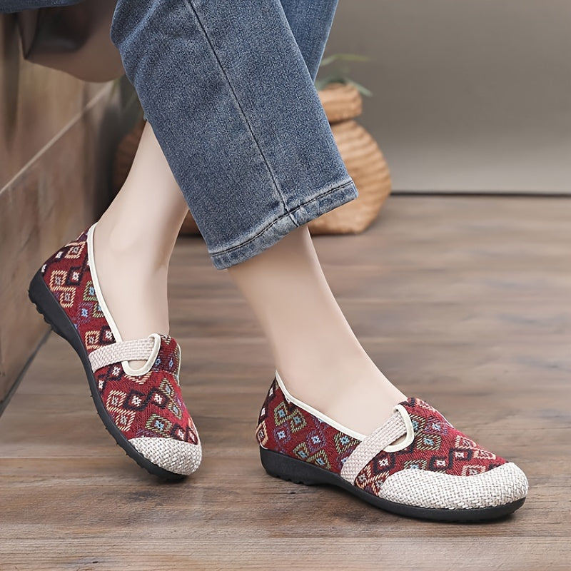 Stylish slip-on sneakers with soft insole, geometric pattern, ideal for everyday and outdoor wear.