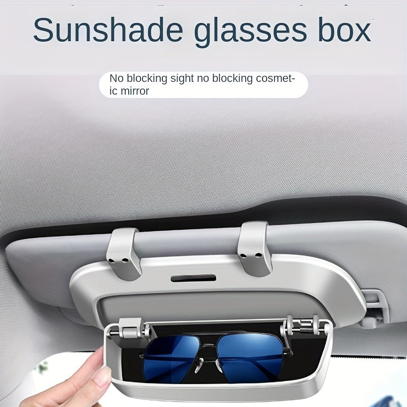 Multi-functional car glasses case for holding sunglasses and other items.