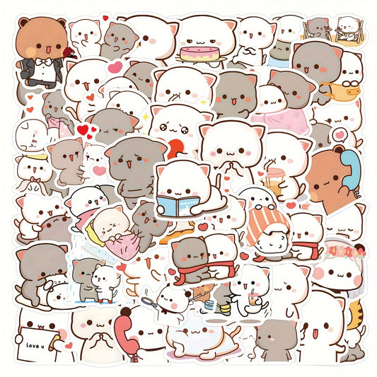 60pcs Kawaii Mochi Cat PVC Stickers - Cute, reusable self-adhesive decals for various surfaces | Irregular shapes for multiple materials | Suitable for ages 14+