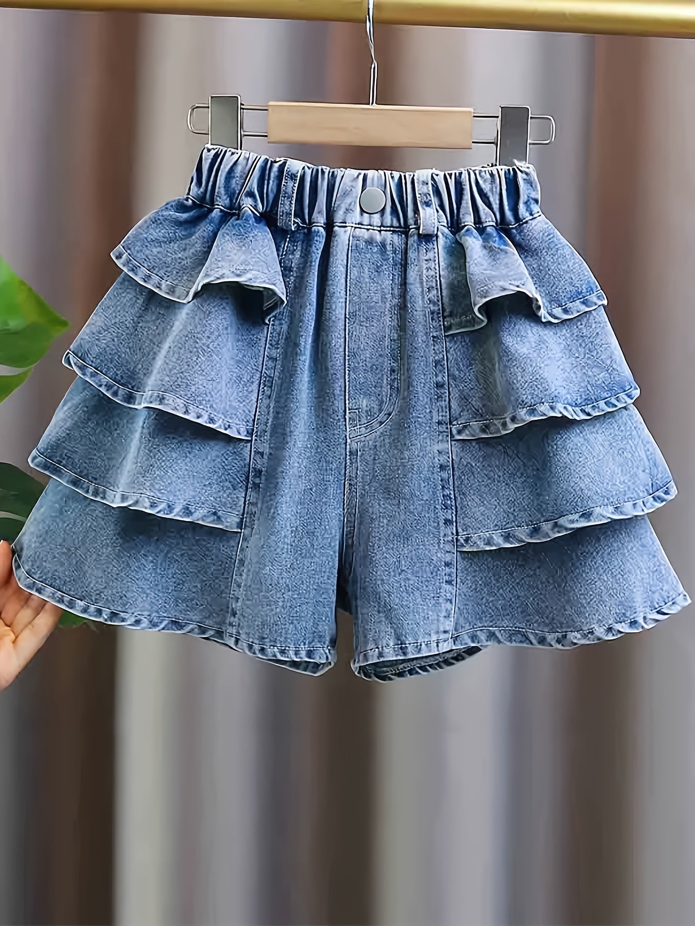 Solid color flutter denim skirt shorts for girls, cute and comfy holiday jeans summer gift, culotte that is breathabale.