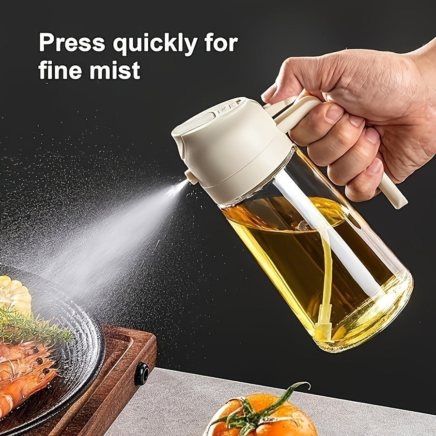 2-in-1 Portable Oil Sprayer and Dispenser - Olive Oil Mister and Pourer, 470ML Plastic Kitchen Spray Bottle for Cooking, BBQ, Air Fryer, Baking, Salad dressing.