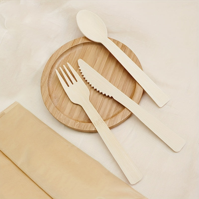 Premium Bamboo Cutlery Set - Available in 24 or 36 pieces, Includes Disposable Knives, Forks, and Spoons Perfect for Parties, Picnics, and Outdoor Events