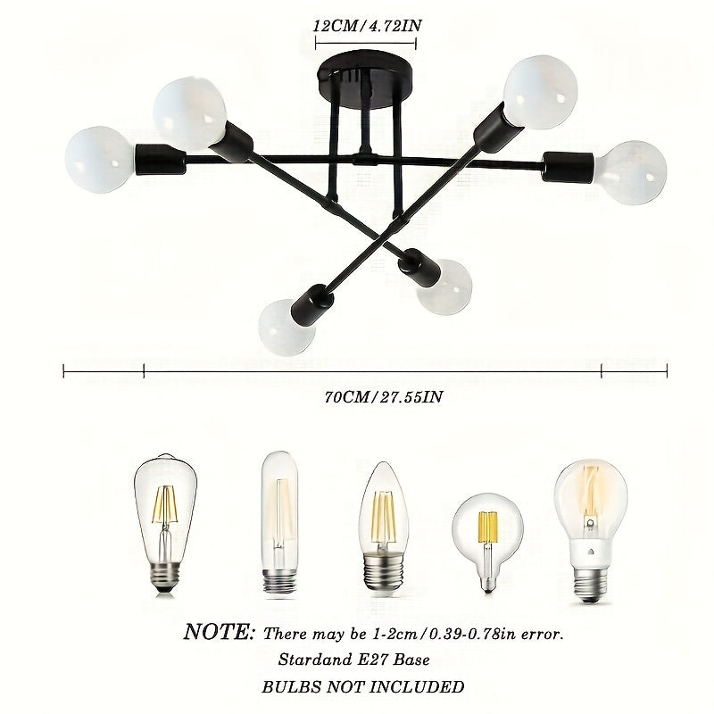 Modern 6/8-Head Metal Chandelier with Polished Finish, Detachable Industrial Style Ceiling Fixture. Suitable for Bedroom, Kitchen, Living Room, and Study. Hard-Wired with E27 Bulb Base. Hardware for installation included (Bulbs not included).