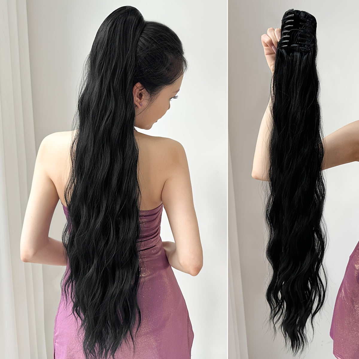 Ombre water wave heat resistant synthetic ponytail hairpiece for girls and women for parties and daily use, 81.28 cm long.