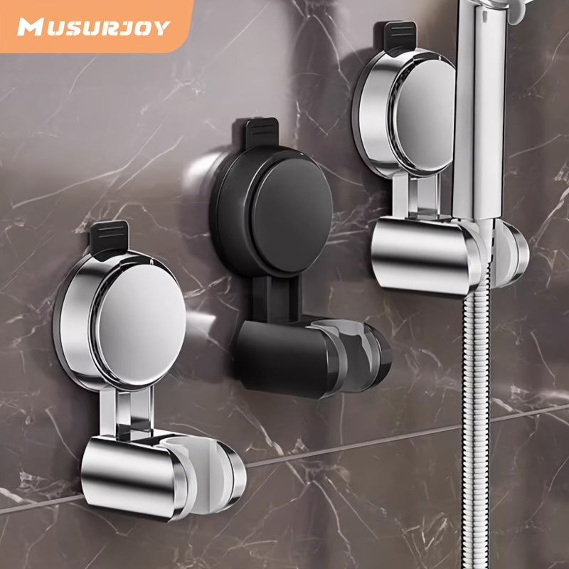 Musurjoy Adjustable Suction Cup Shower Head Holder - Easily removable, no drilling necessary. Great for home decor and gift-giving. Silver finish.