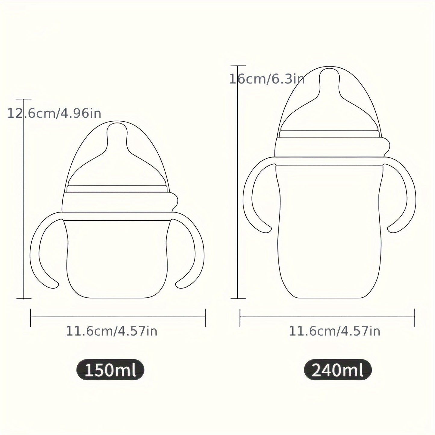 Silicone Handle Baby Bottle for Babies 0-36 Months, Available in 150ml and 240ml sizes, BPA-free and Soft with a bite-resistant design. Suitable for Baby Boys and Girls, Anti-Drop feature makes it ideal for Newborns. Great as a Gift!